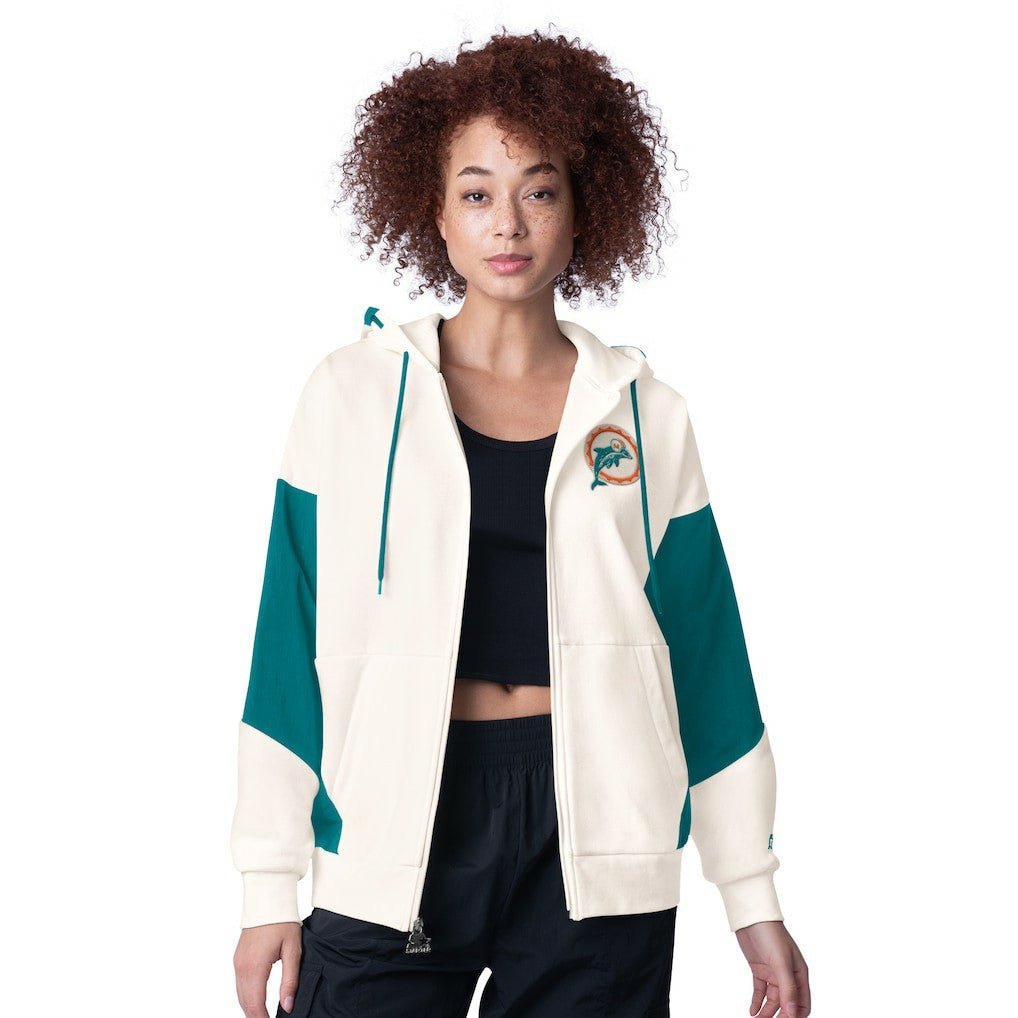 Miami Dolphins Starter Women's Scrimmage Full-Zip Hoodie White | NFL