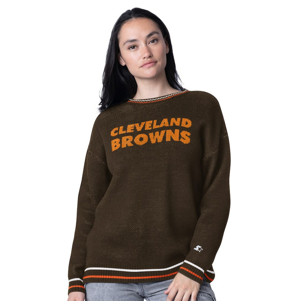 Cleveland Browns Starter Women's Oversized On the Ball Intarsia Knit Pullover Sweater Brown | NFL
