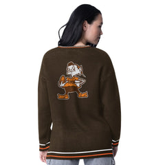 Cleveland Browns Starter Women's Oversized On the Ball Intarsia Knit Pullover Sweater Brown | NFL