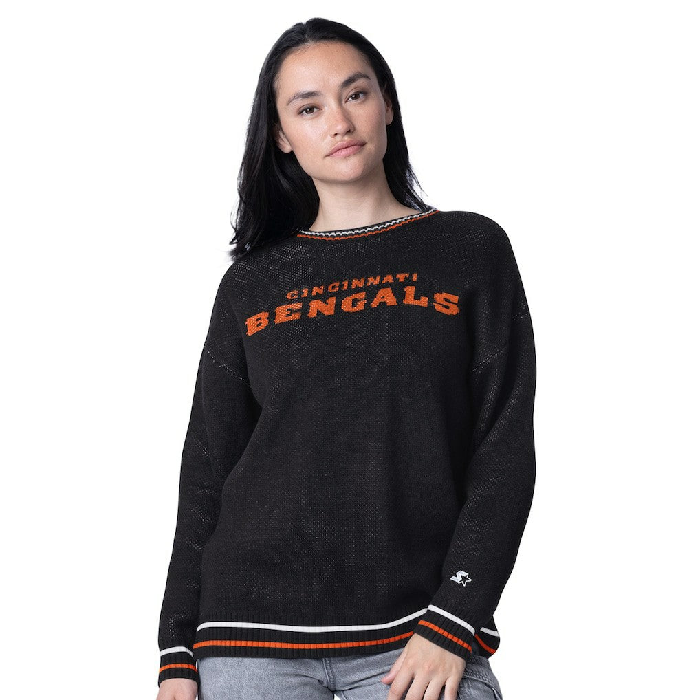Cincinnati Bengals Starter Women's Oversized On the Ball Intarsia Knit Pullover Sweater Black | NFL