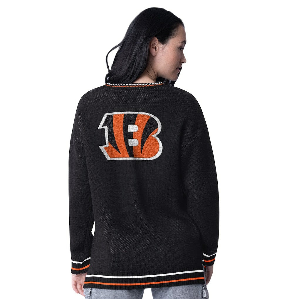 Cincinnati Bengals Starter Women's Oversized On the Ball Intarsia Knit Pullover Sweater Black | NFL