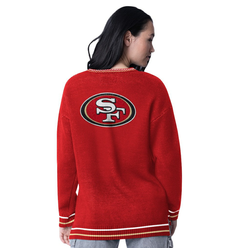 San Francisco 49ers Starter Women's Oversized On the Ball Intarsia Knit Pullover Sweater Scarlet | NFL