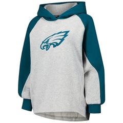 Philadelphia Eagles DKNY Sport Women's Joy Cropped Raglan Pullover Hoodie - Gray/Midnight Green | NFL