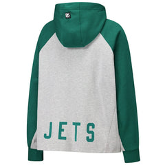 New York Jets DKNY Sport Women's Joy Cropped Raglan Pullover Hoodie - Gray/Green | NFL