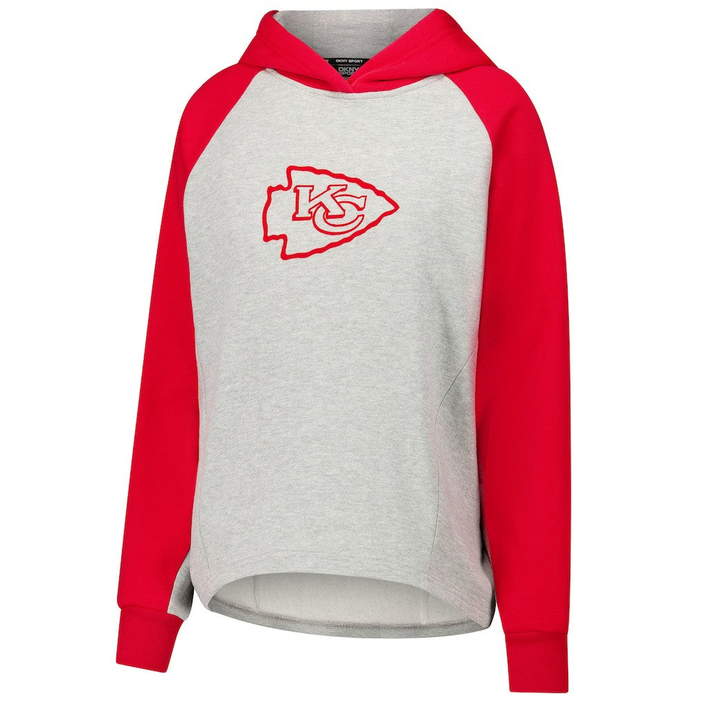 Kansas City Chiefs DKNY Sport Women's Joy Cropped Raglan Pullover Hoodie - Gray/Red | NFL