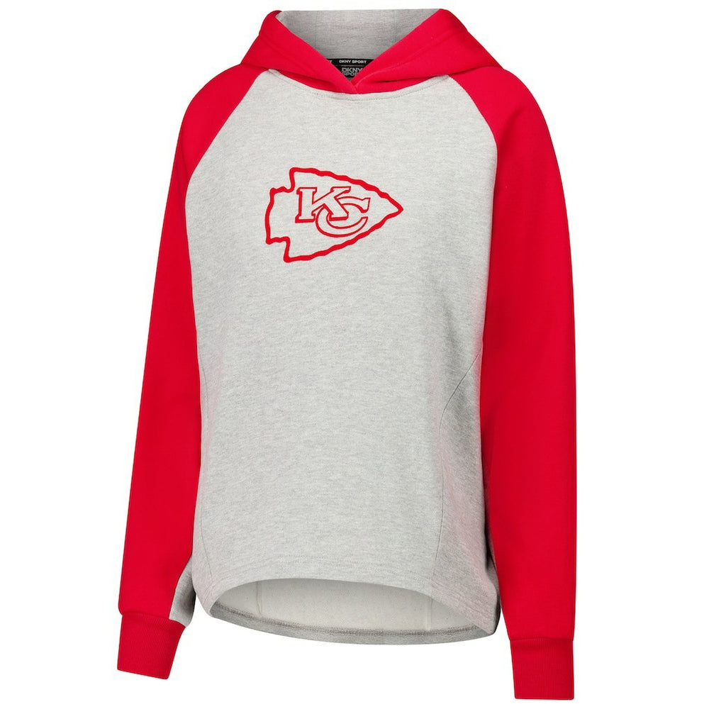 Kansas City Chiefs DKNY Sport Women's Joy Cropped Raglan Pullover Hoodie - Gray/Red | NFL