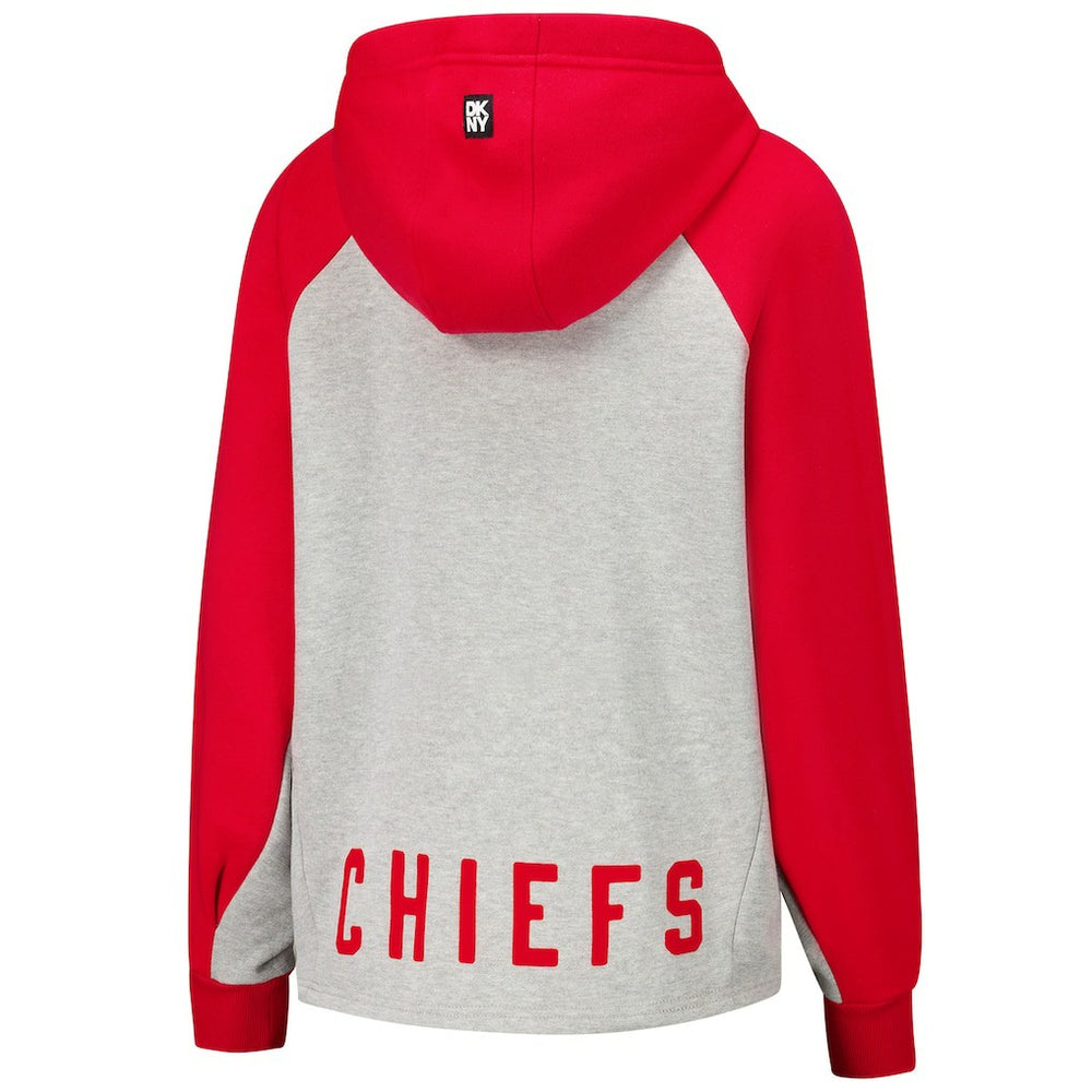 Kansas City Chiefs DKNY Sport Women's Joy Cropped Raglan Pullover Hoodie - Gray/Red | NFL