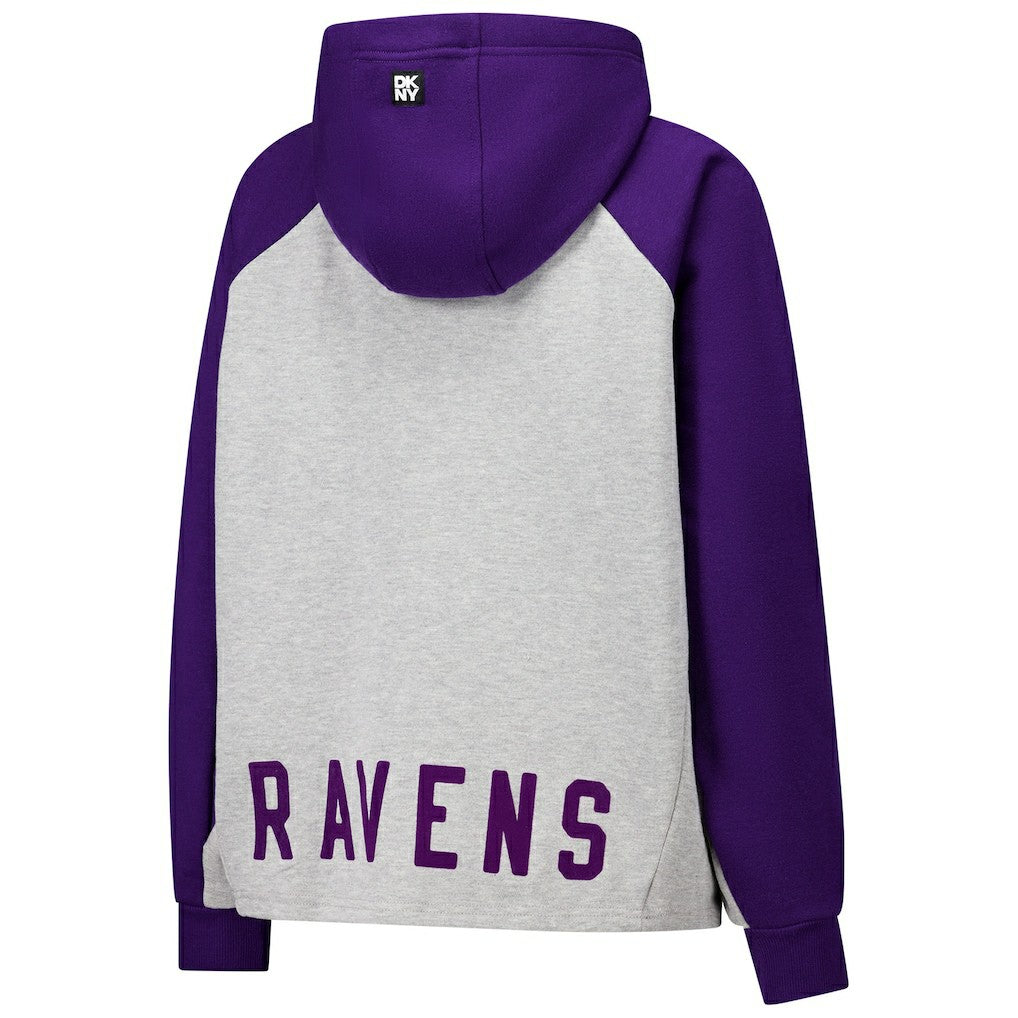 Baltimore Ravens DKNY Sport Women's Joy Cropped Raglan Pullover Hoodie - Gray/Purple | NFL