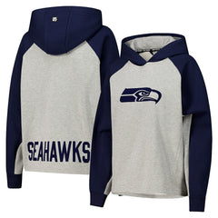 Seattle Seahawks DKNY Sport Women's Joy Cropped Raglan Pullover Hoodie - Gray/College Navy | NFL