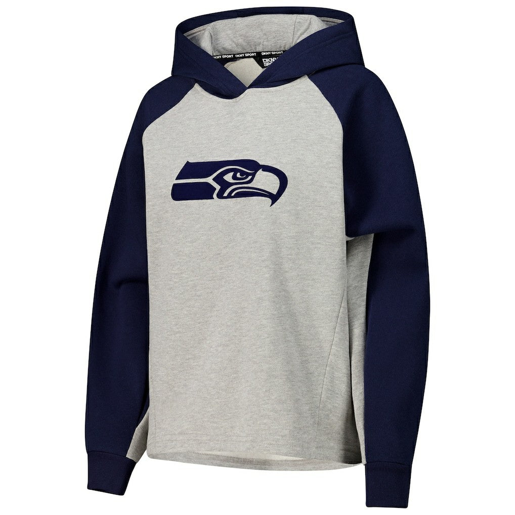 Seattle Seahawks DKNY Sport Women's Joy Cropped Raglan Pullover Hoodie - Gray/College Navy | NFL