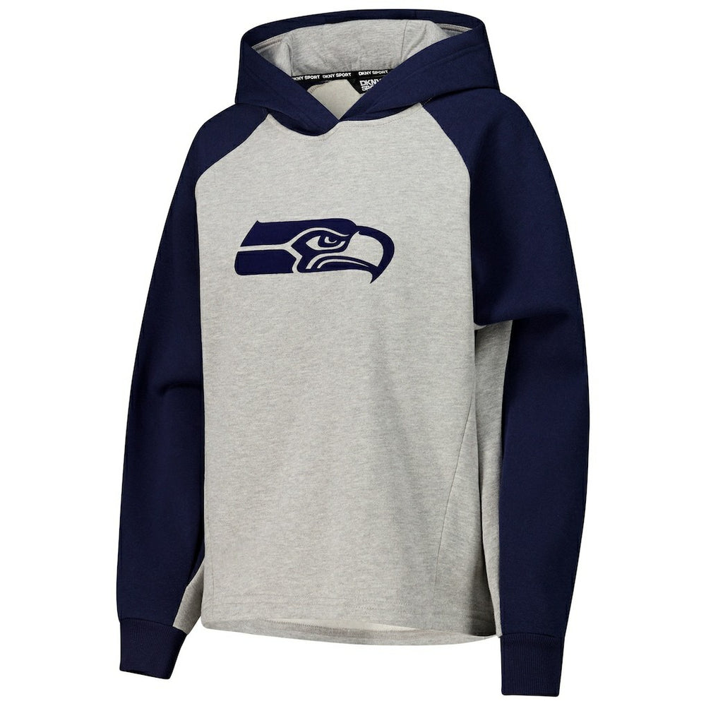 Seattle Seahawks DKNY Sport Women's Joy Cropped Raglan Pullover Hoodie - Gray/College Navy | NFL