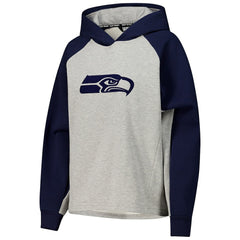 Seattle Seahawks DKNY Sport Women's Joy Cropped Raglan Pullover Hoodie - Gray/College Navy | NFL