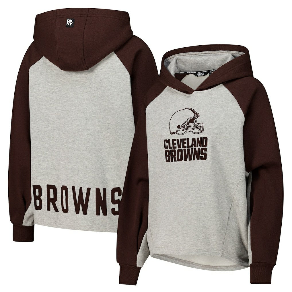 Cleveland Browns DKNY Sport Women's Joy Cropped Raglan Pullover Hoodie - Gray/Brown | NFL