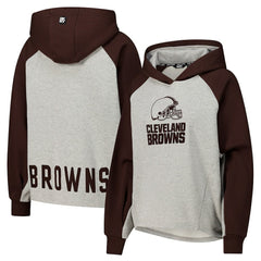 Cleveland Browns DKNY Sport Women's Joy Cropped Raglan Pullover Hoodie - Gray/Brown | NFL
