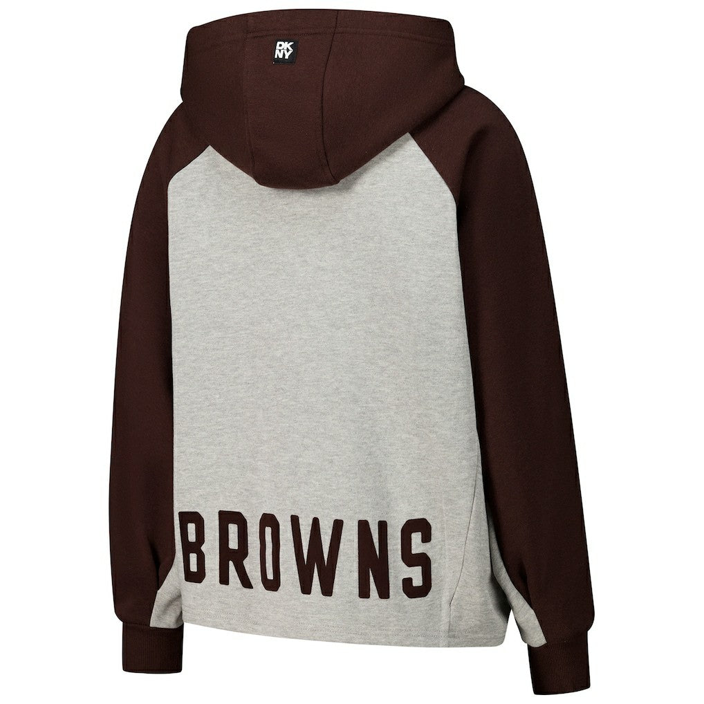 Cleveland Browns DKNY Sport Women's Joy Cropped Raglan Pullover Hoodie - Gray/Brown | NFL