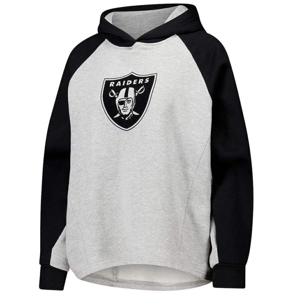 Las Vegas Raiders DKNY Sport Women's Joy Cropped Raglan Pullover Hoodie - Gray/Black | NFL
