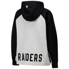 Las Vegas Raiders DKNY Sport Women's Joy Cropped Raglan Pullover Hoodie - Gray/Black | NFL