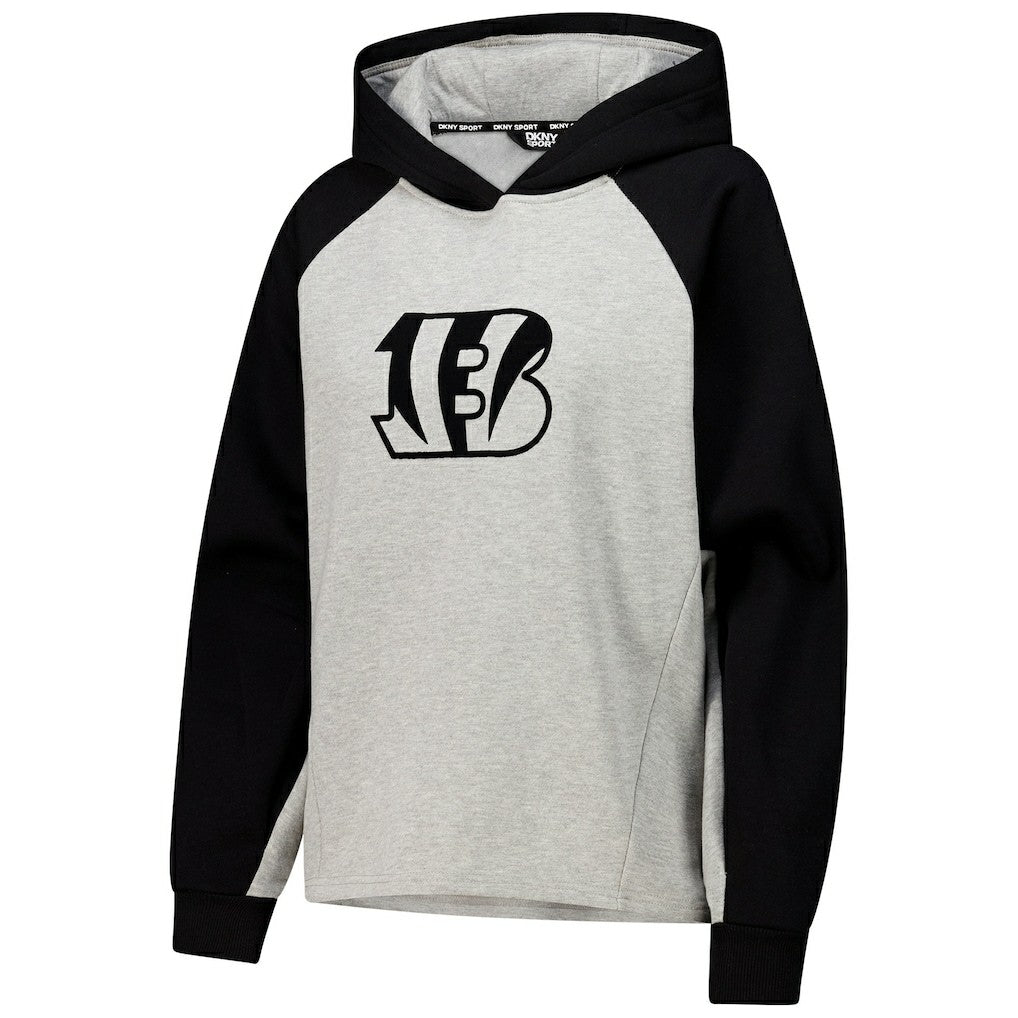 Cincinnati Bengals DKNY Sport Women's Joy Cropped Raglan Pullover Hoodie - Gray/Black | NFL