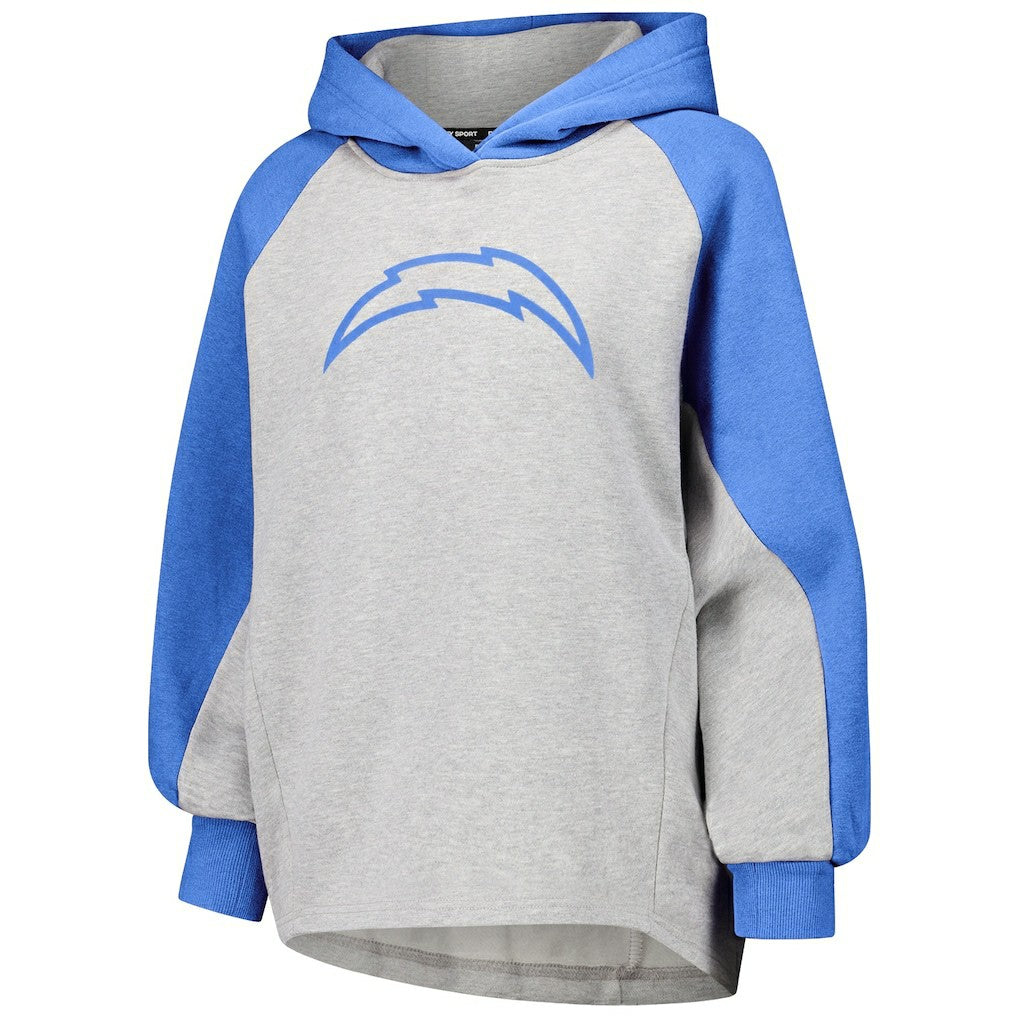 Los Angeles Chargers DKNY Sport Women's Joy Cropped Raglan Pullover Hoodie - Gray/Powder Blue | NFL