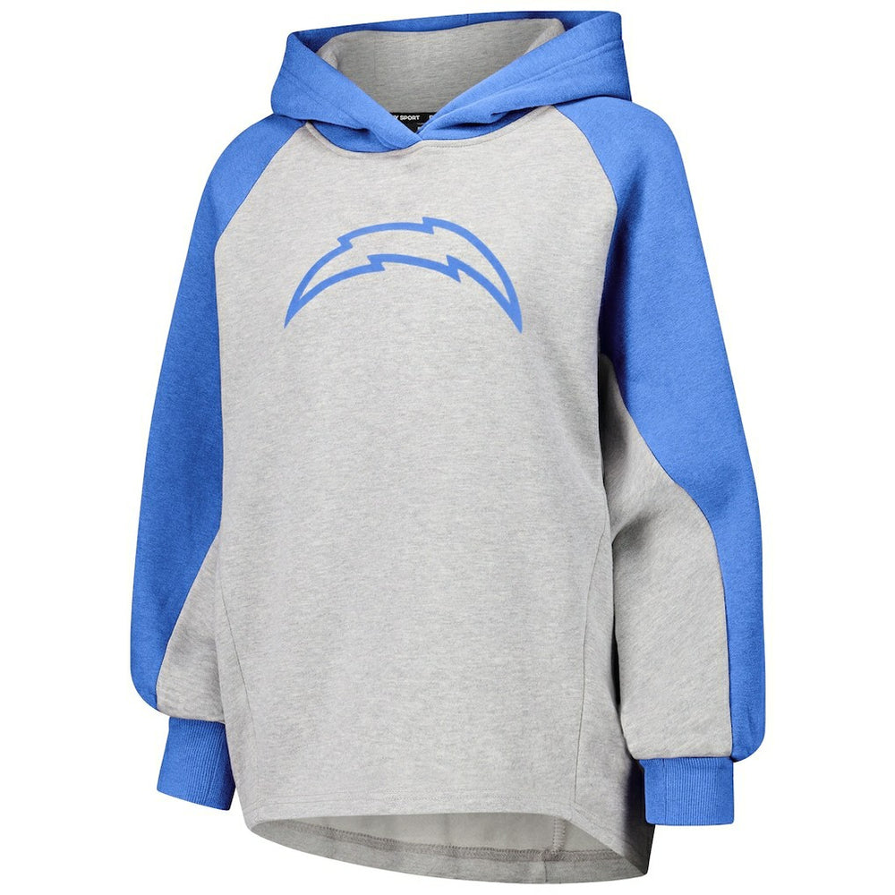 Los Angeles Chargers DKNY Sport Women's Joy Cropped Raglan Pullover Hoodie - Gray/Powder Blue | NFL