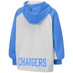 Los Angeles Chargers DKNY Sport Women's Joy Cropped Raglan Pullover Hoodie - Gray/Powder Blue | NFL
