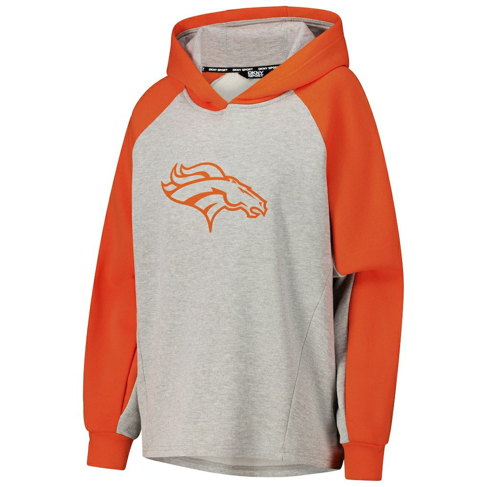 Denver Broncos DKNY Sport Women's Joy Cropped Raglan Pullover Hoodie - Gray/Orange | NFL