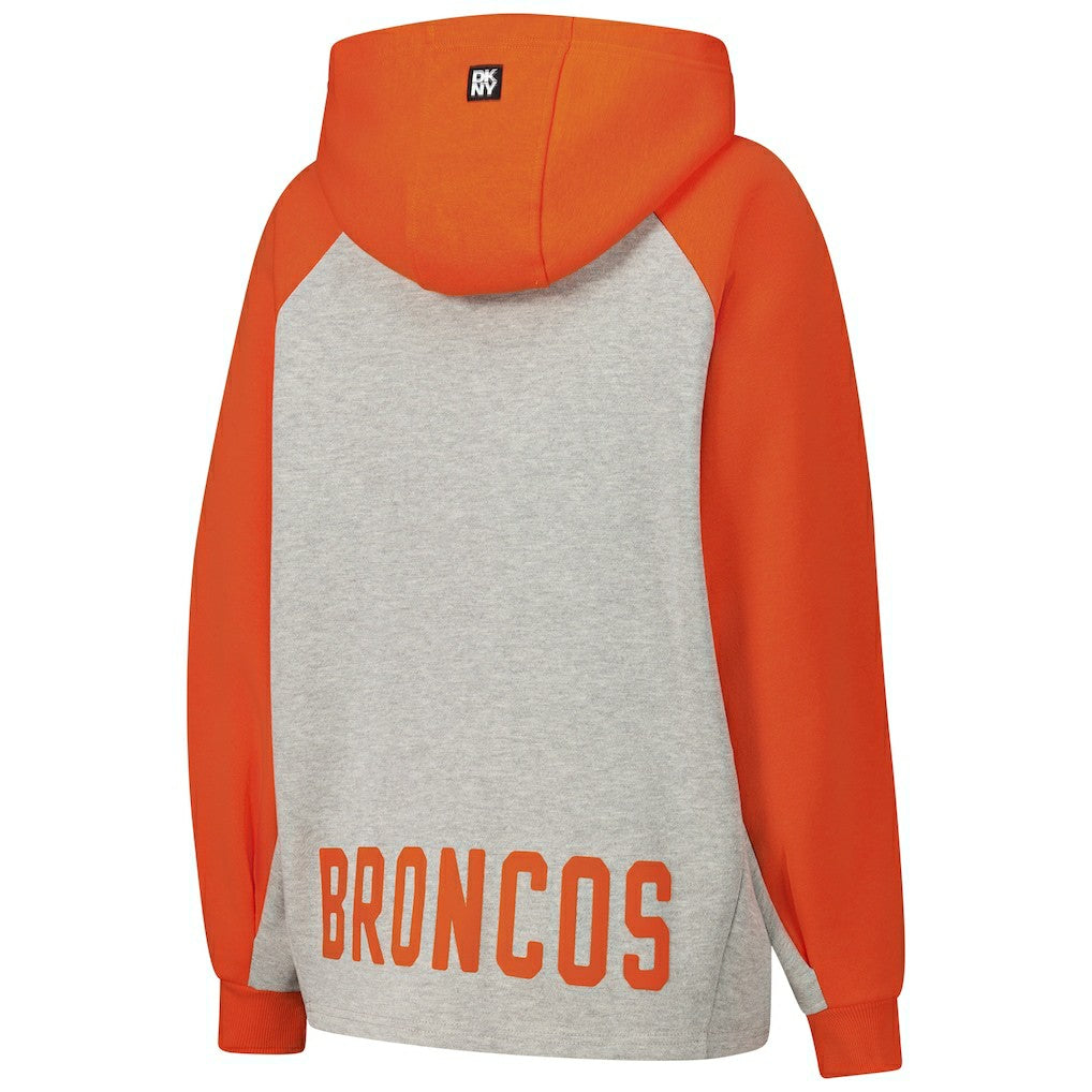 Denver Broncos DKNY Sport Women's Joy Cropped Raglan Pullover Hoodie - Gray/Orange | NFL