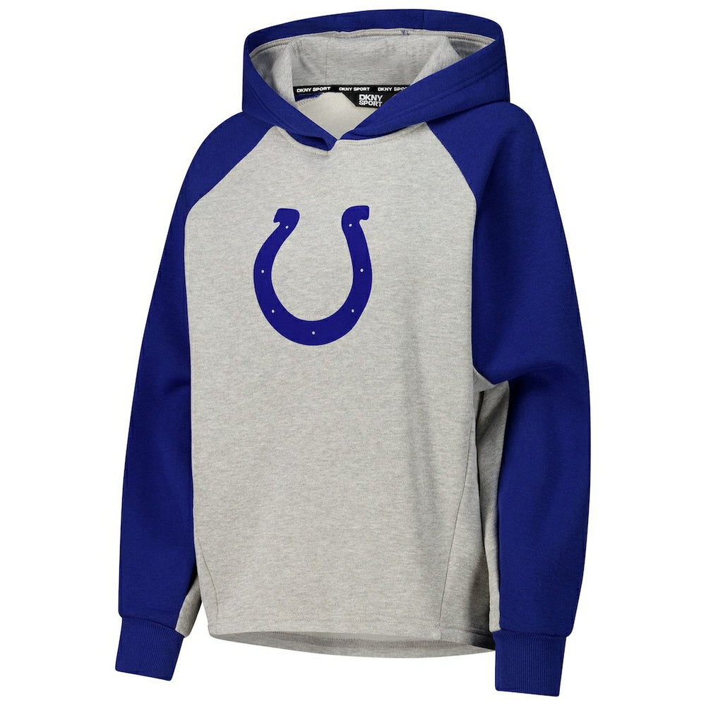 Indianapolis Colts DKNY Sport Women's Joy Cropped Raglan Pullover Hoodie - Gray/Royal | NFL