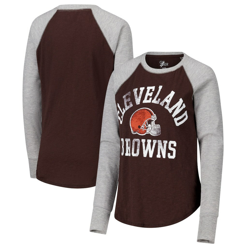 Cleveland Browns G-III 4Her by Carl Banks Women's Waffle Knit Raglan Long Sleeve T-Shirt Brown/Heather Gray | NFL