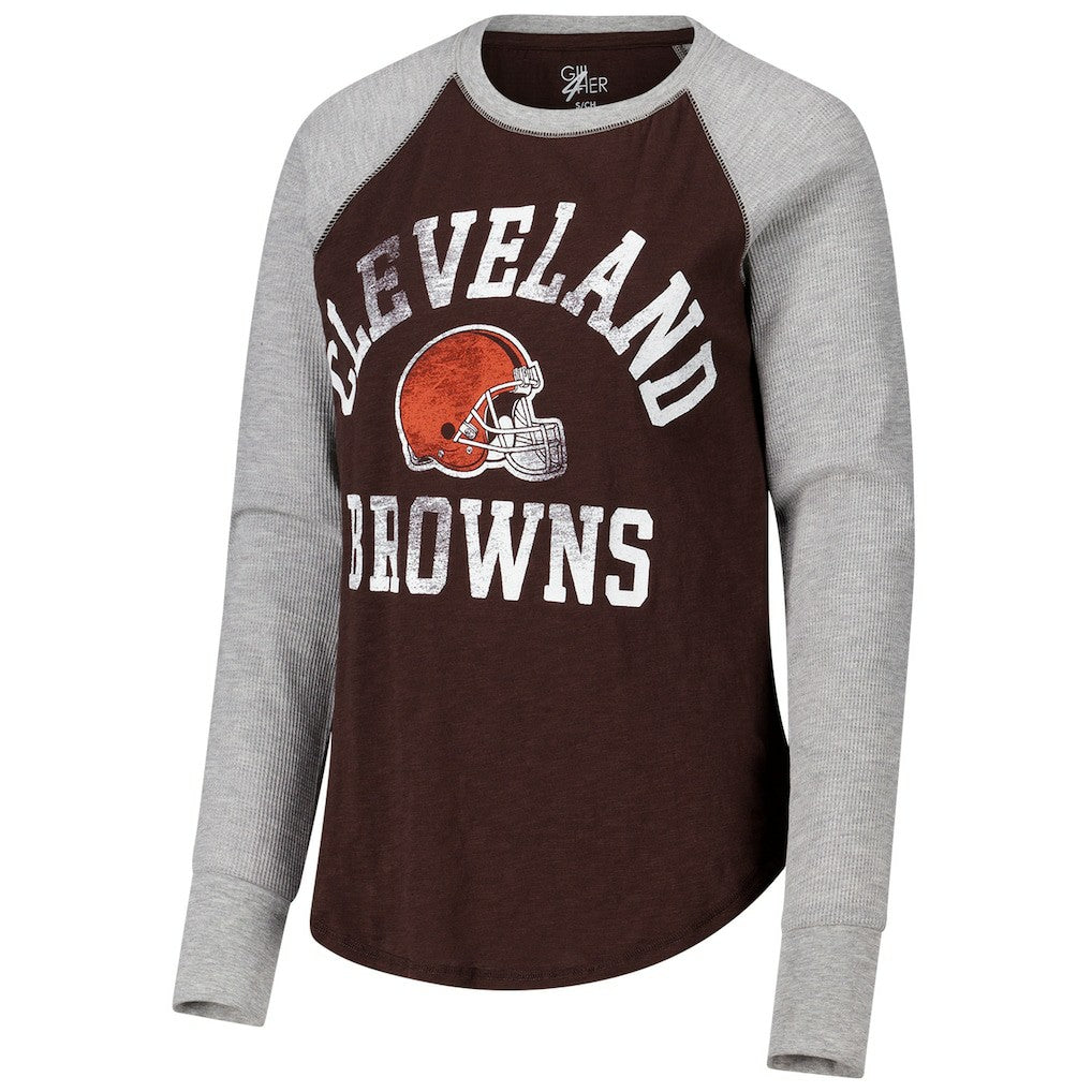 Cleveland Browns G-III 4Her by Carl Banks Women's Waffle Knit Raglan Long Sleeve T-Shirt Brown/Heather Gray | NFL
