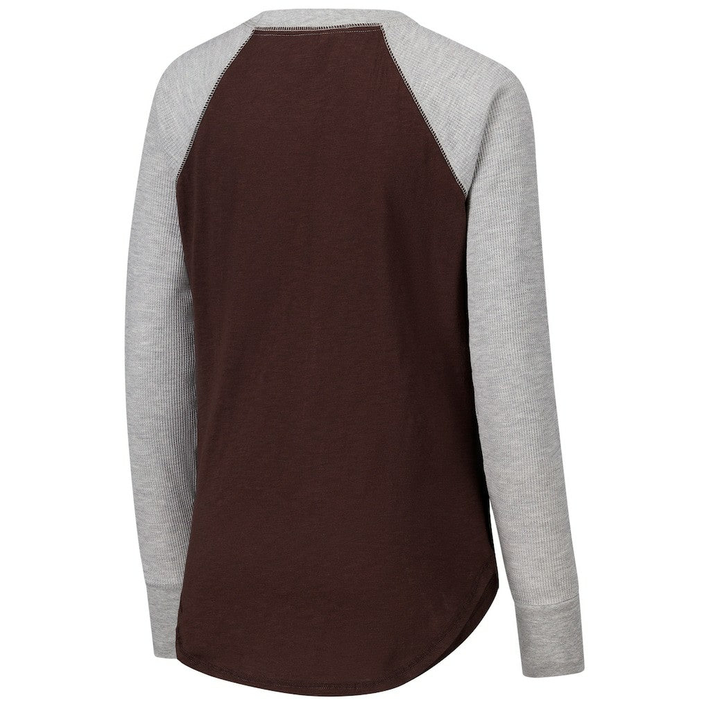 Cleveland Browns G-III 4Her by Carl Banks Women's Waffle Knit Raglan Long Sleeve T-Shirt Brown/Heather Gray | NFL