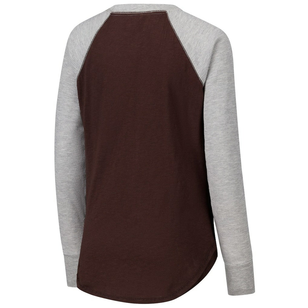 Cleveland Browns G-III 4Her by Carl Banks Women's Waffle Knit Raglan Long Sleeve T-Shirt Brown/Heather Gray | NFL