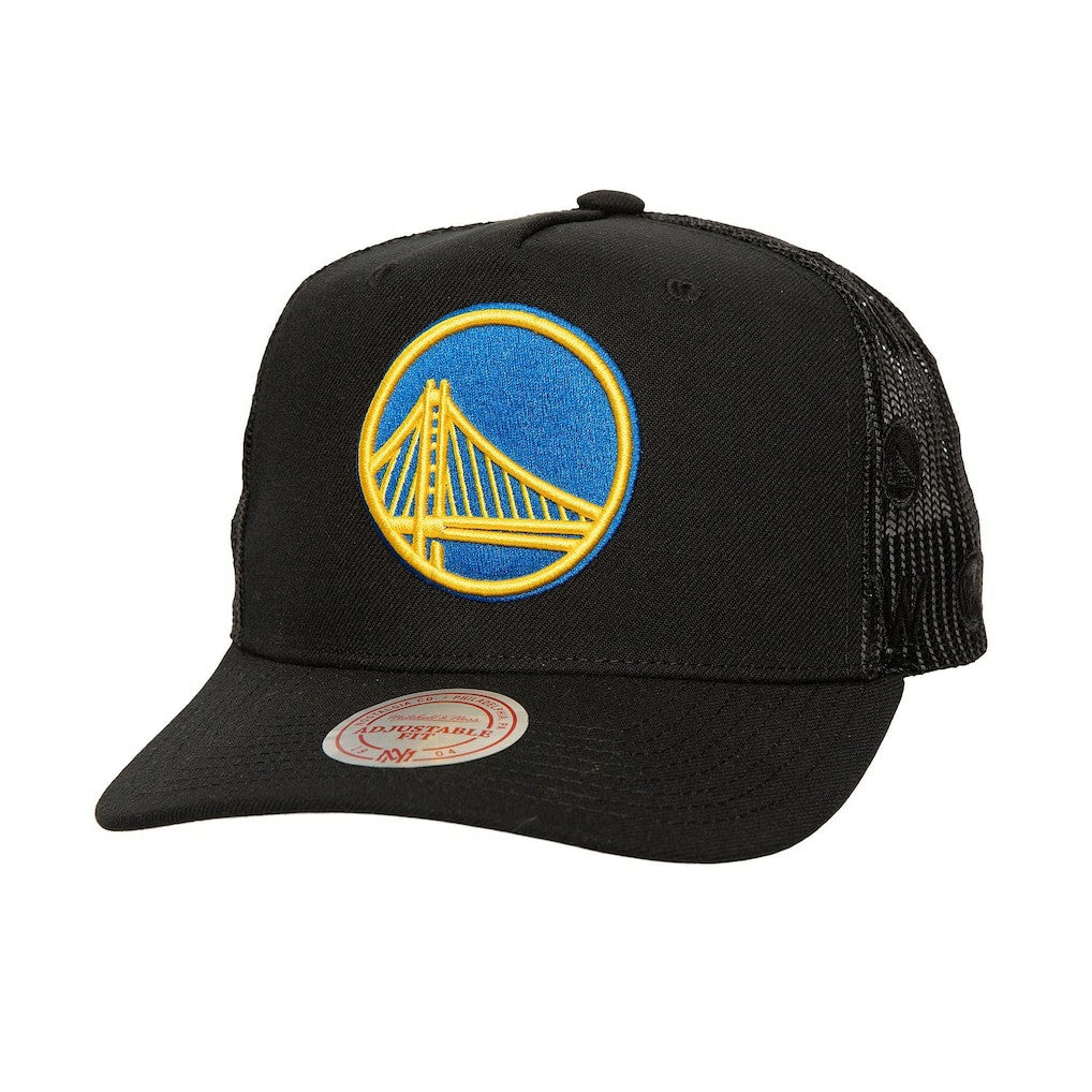 Golden State Warriors Monogram Allover Logo Mesh Trucker Adjustable Hat Black - NBA