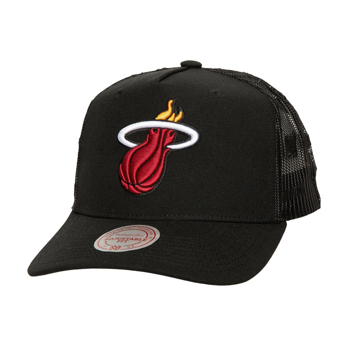 Miami Heat Monogram Allover Logo Mesh Trucker Adjustable Hat Black - NBA