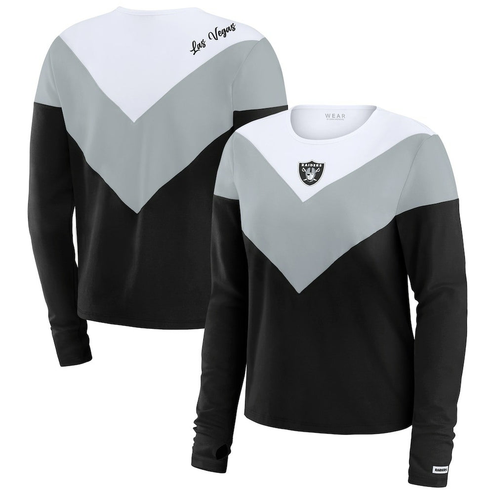 Las Vegas Raiders WEAR by Erin Andrews Women's Chevron Tri-Blend Long Sleeve T-Shirt Black/Silver | NFL