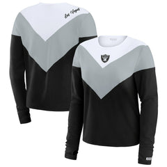 Las Vegas Raiders WEAR by Erin Andrews Women's Chevron Tri-Blend Long Sleeve T-Shirt Black/Silver | NFL