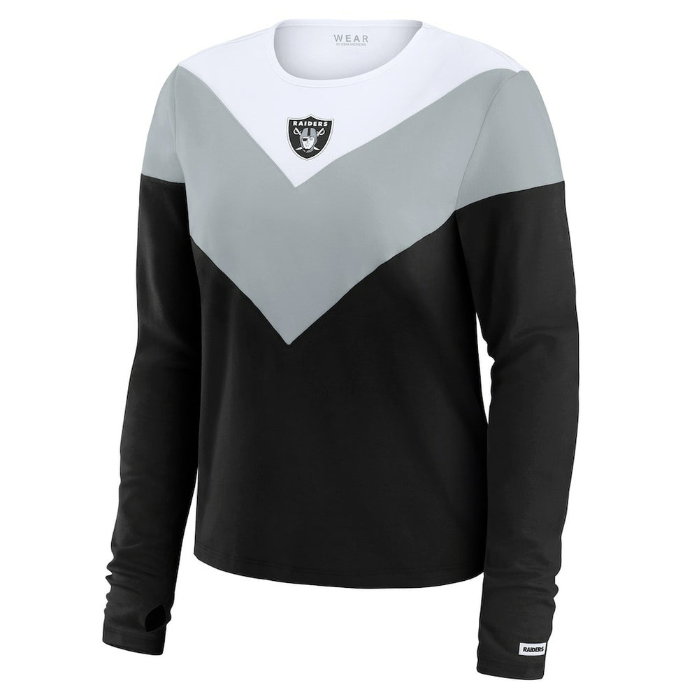 Las Vegas Raiders WEAR by Erin Andrews Women's Chevron Tri-Blend Long Sleeve T-Shirt Black/Silver | NFL