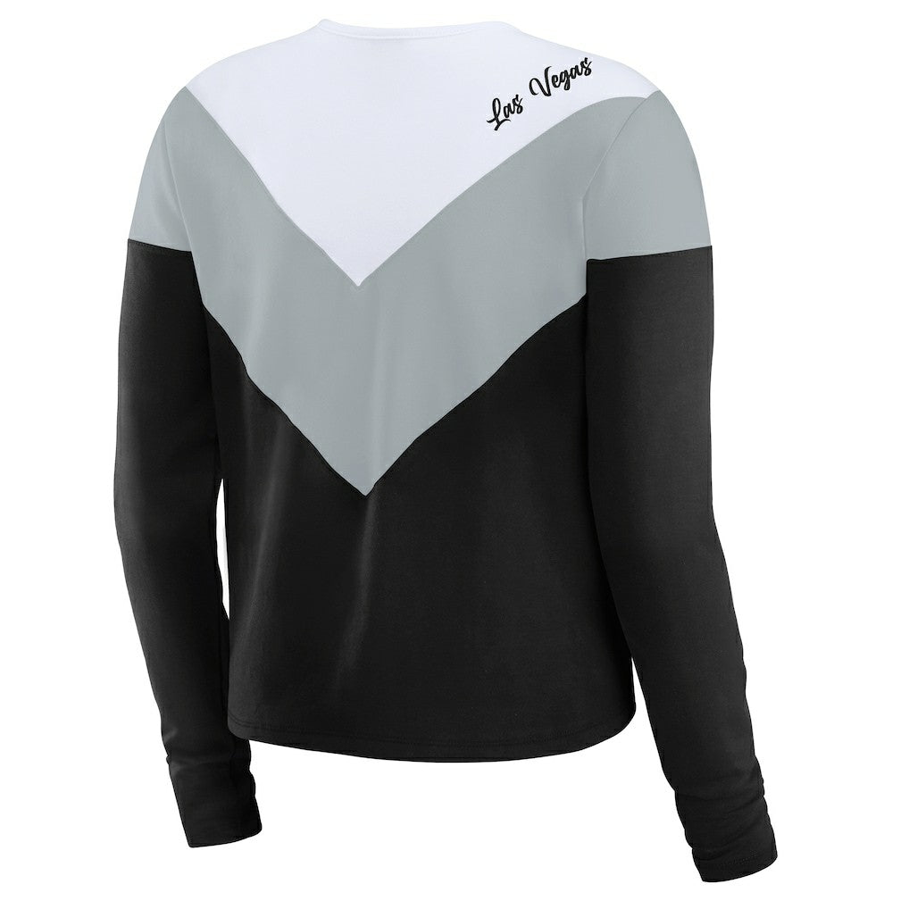 Las Vegas Raiders WEAR by Erin Andrews Women's Chevron Tri-Blend Long Sleeve T-Shirt Black/Silver | NFL