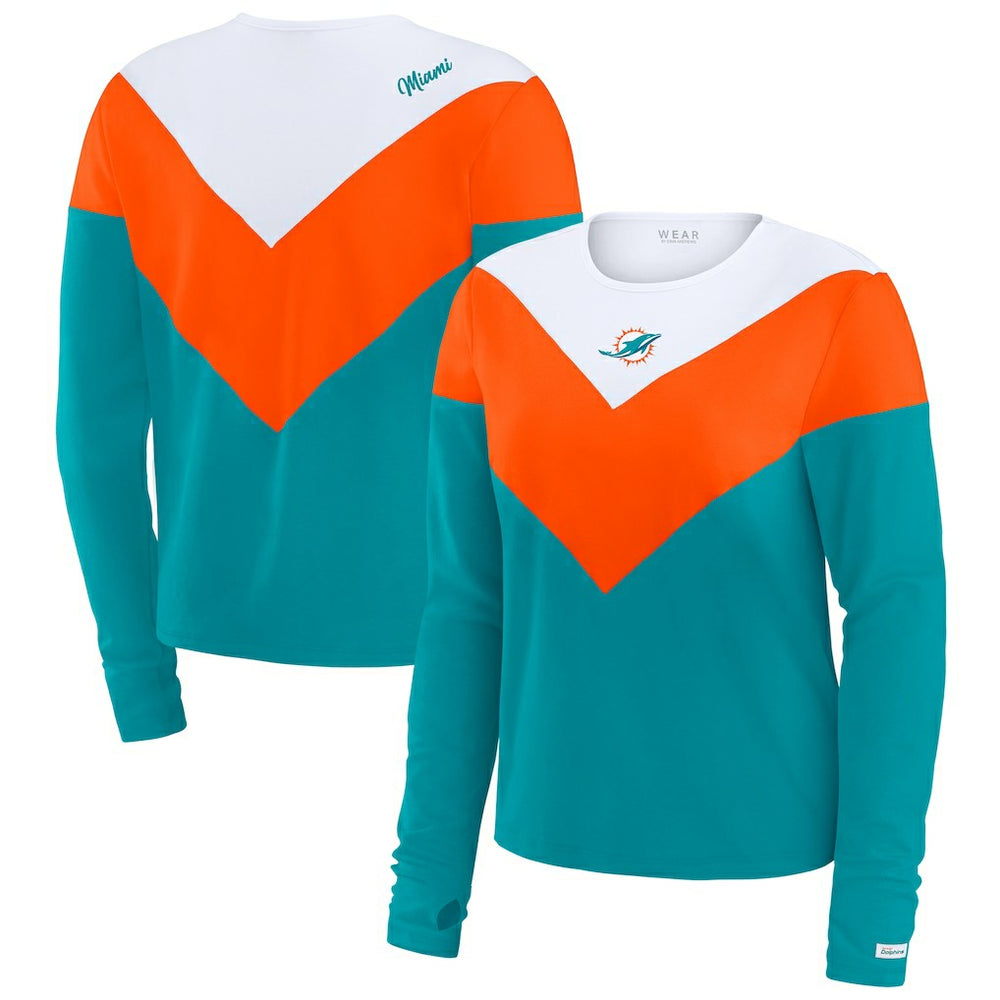 Miami Dolphins WEAR by Erin Andrews Women's Chevron Tri-Blend Long Sleeve T-Shirt Aqua/Orange | NFL