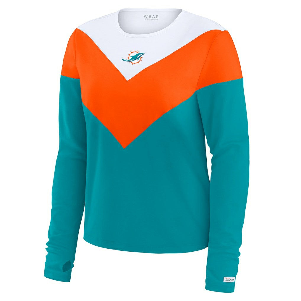 Miami Dolphins WEAR by Erin Andrews Women's Chevron Tri-Blend Long Sleeve T-Shirt Aqua/Orange | NFL