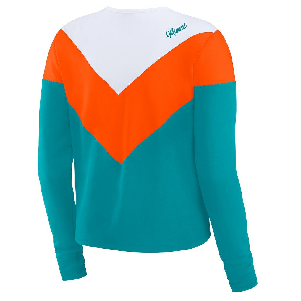 Miami Dolphins WEAR by Erin Andrews Women's Chevron Tri-Blend Long Sleeve T-Shirt Aqua/Orange | NFL