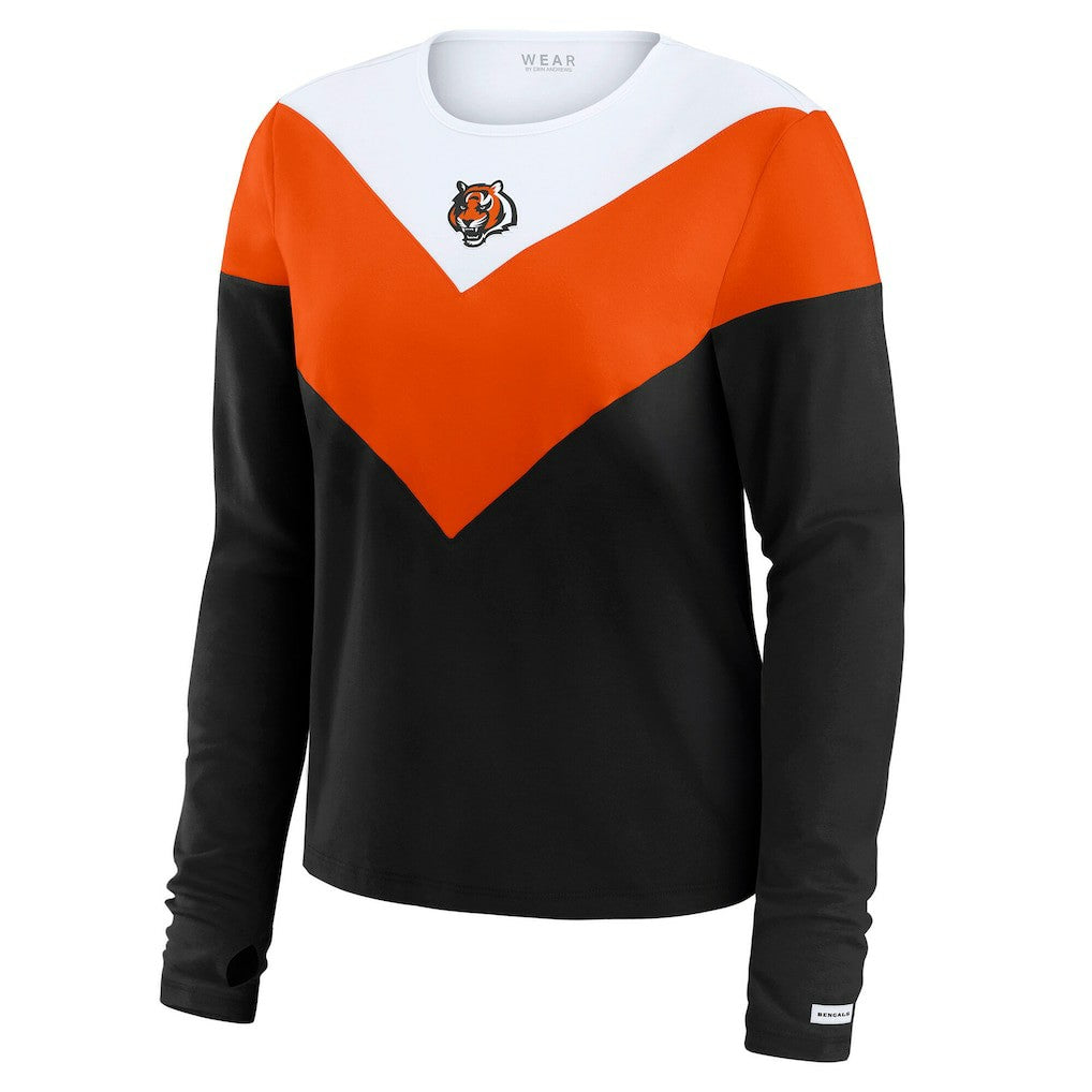 Cincinnati Bengals WEAR by Erin Andrews Women's Plus Size Chevron Tri-Blend Long Sleeve T-Shirt Black/Orange | NFL