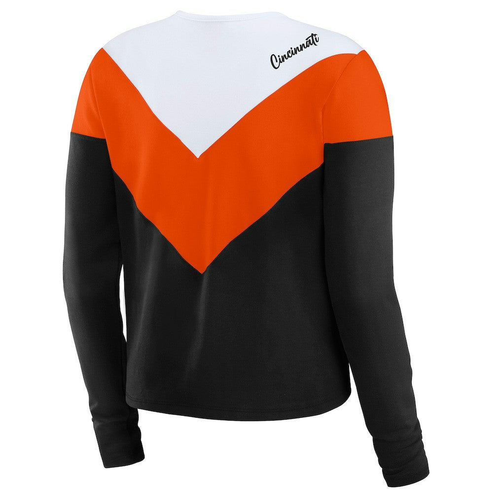 Cincinnati Bengals WEAR by Erin Andrews Women's Plus Size Chevron Tri-Blend Long Sleeve T-Shirt Black/Orange | NFL