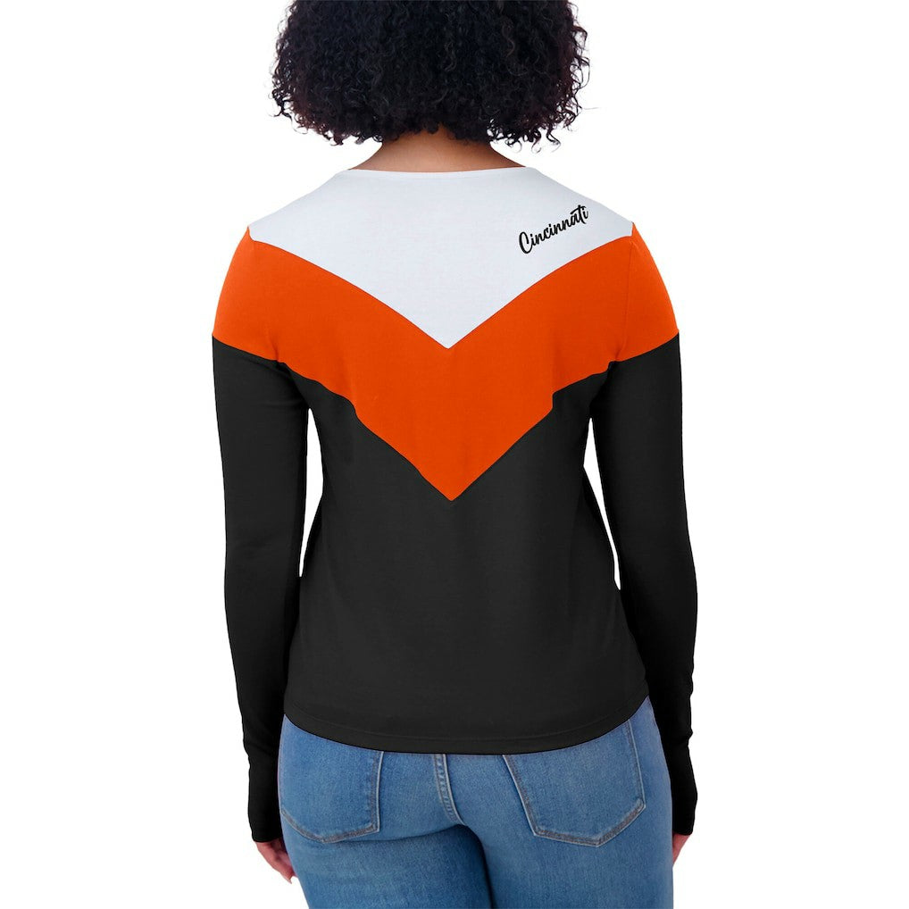 Cincinnati Bengals WEAR by Erin Andrews Women's Plus Size Chevron Tri-Blend Long Sleeve T-Shirt Black/Orange | NFL