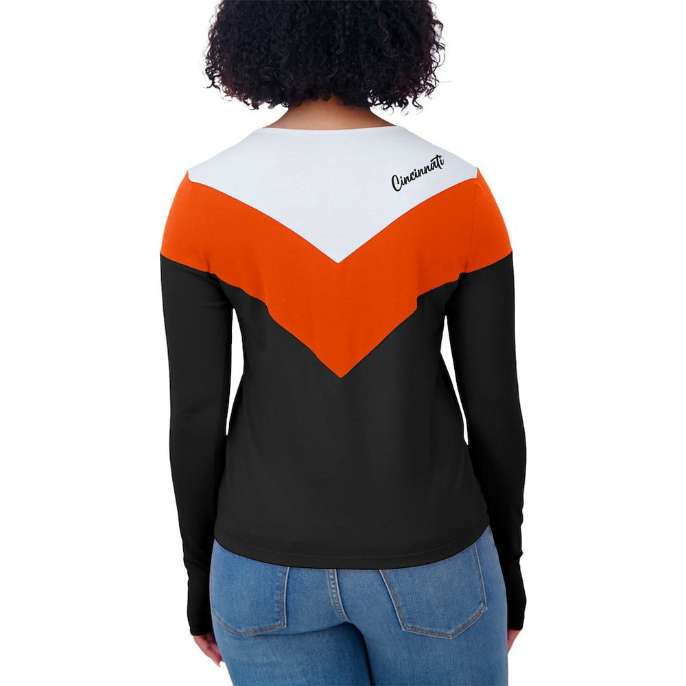 Cincinnati Bengals WEAR by Erin Andrews Women's Plus Size Chevron Tri-Blend Long Sleeve T-Shirt Black/Orange | NFL