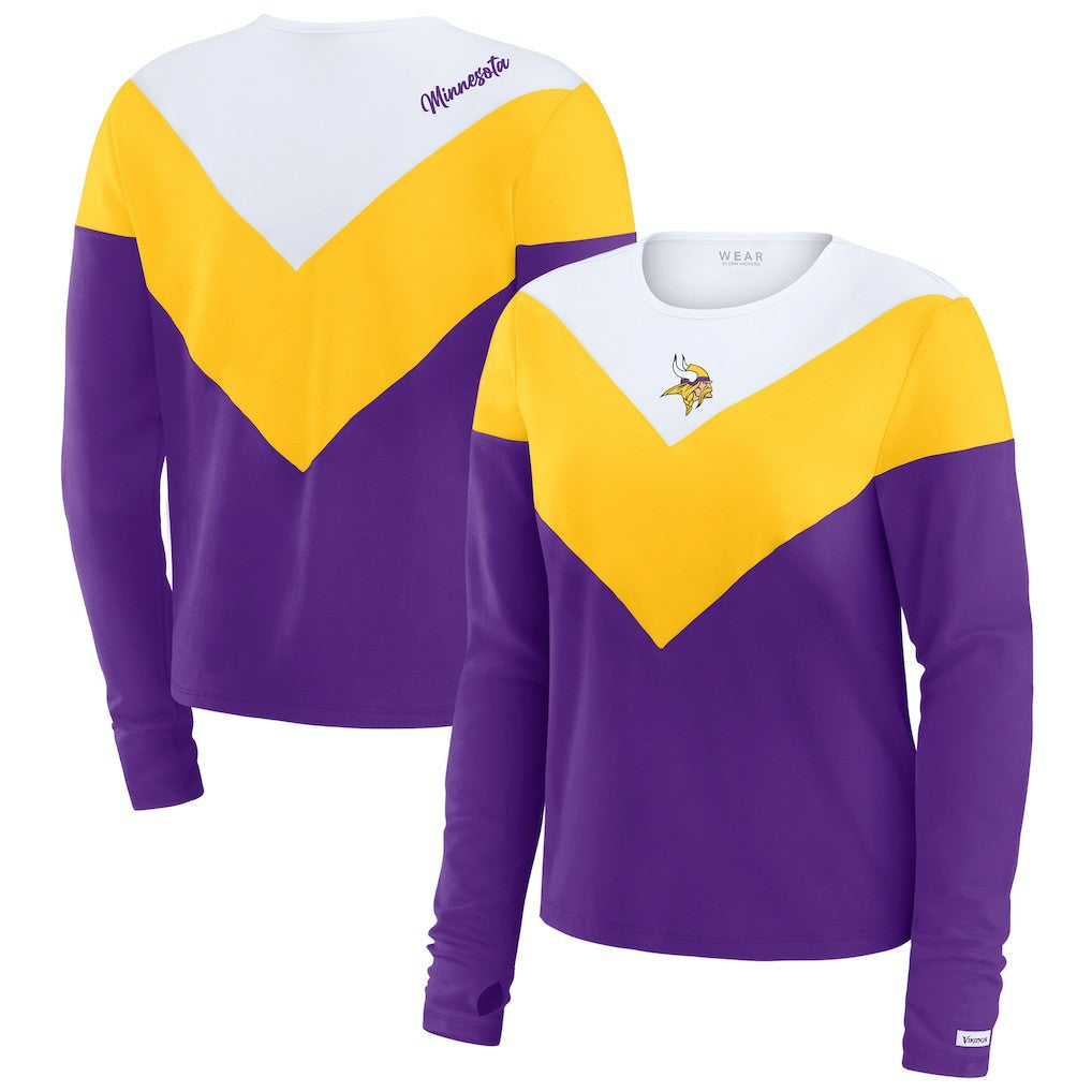 Minnesota Vikings WEAR by Erin Andrews Women's Plus Size Chevron Tri-Blend Long Sleeve T-Shirt White/Gold | NFL