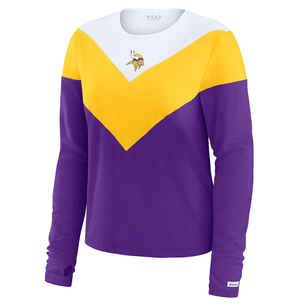 Minnesota Vikings WEAR by Erin Andrews Women's Plus Size Chevron Tri-Blend Long Sleeve T-Shirt White/Gold | NFL