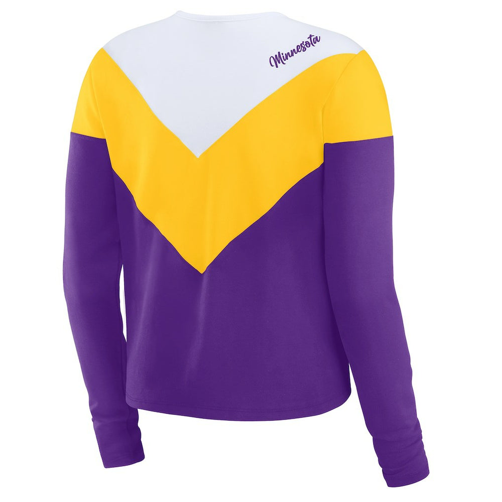 Minnesota Vikings WEAR by Erin Andrews Women's Plus Size Chevron Tri-Blend Long Sleeve T-Shirt White/Gold | NFL