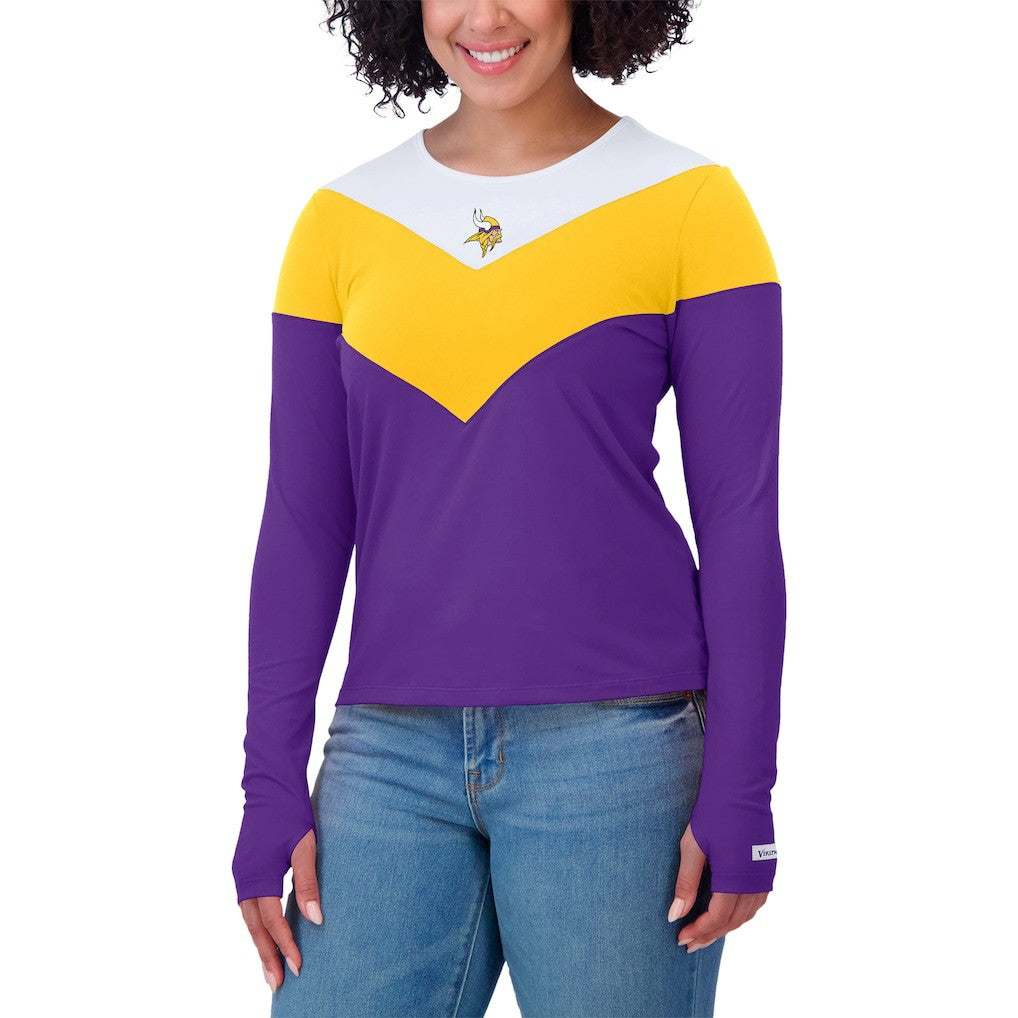 Minnesota Vikings WEAR by Erin Andrews Women's Plus Size Chevron Tri-Blend Long Sleeve T-Shirt White/Gold | NFL