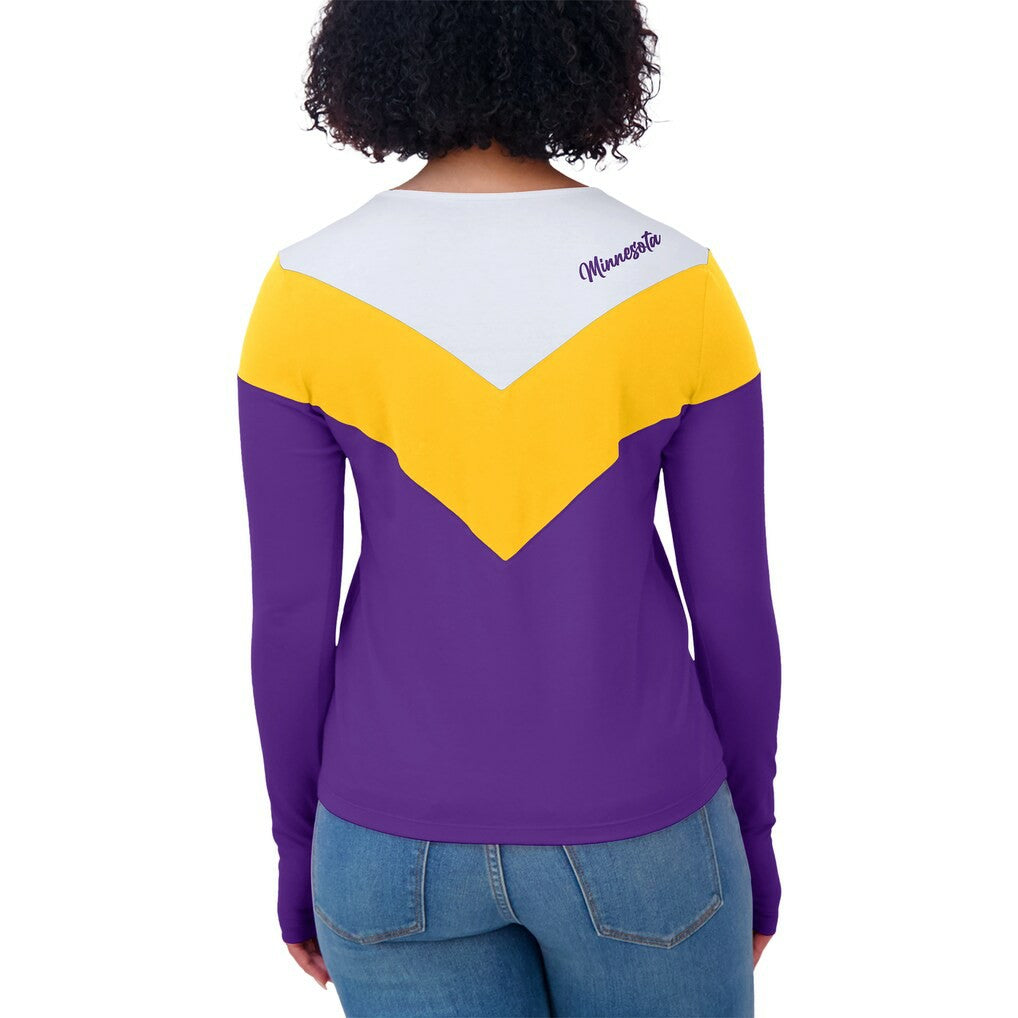 Minnesota Vikings WEAR by Erin Andrews Women's Plus Size Chevron Tri-Blend Long Sleeve T-Shirt White/Gold | NFL